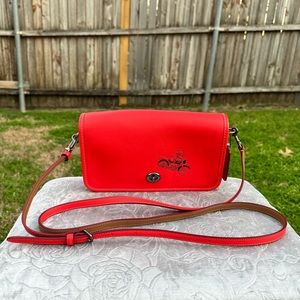 Coach x Disney Red Penny Crossbody with Mickey Mouse black sketched LIKE NEW